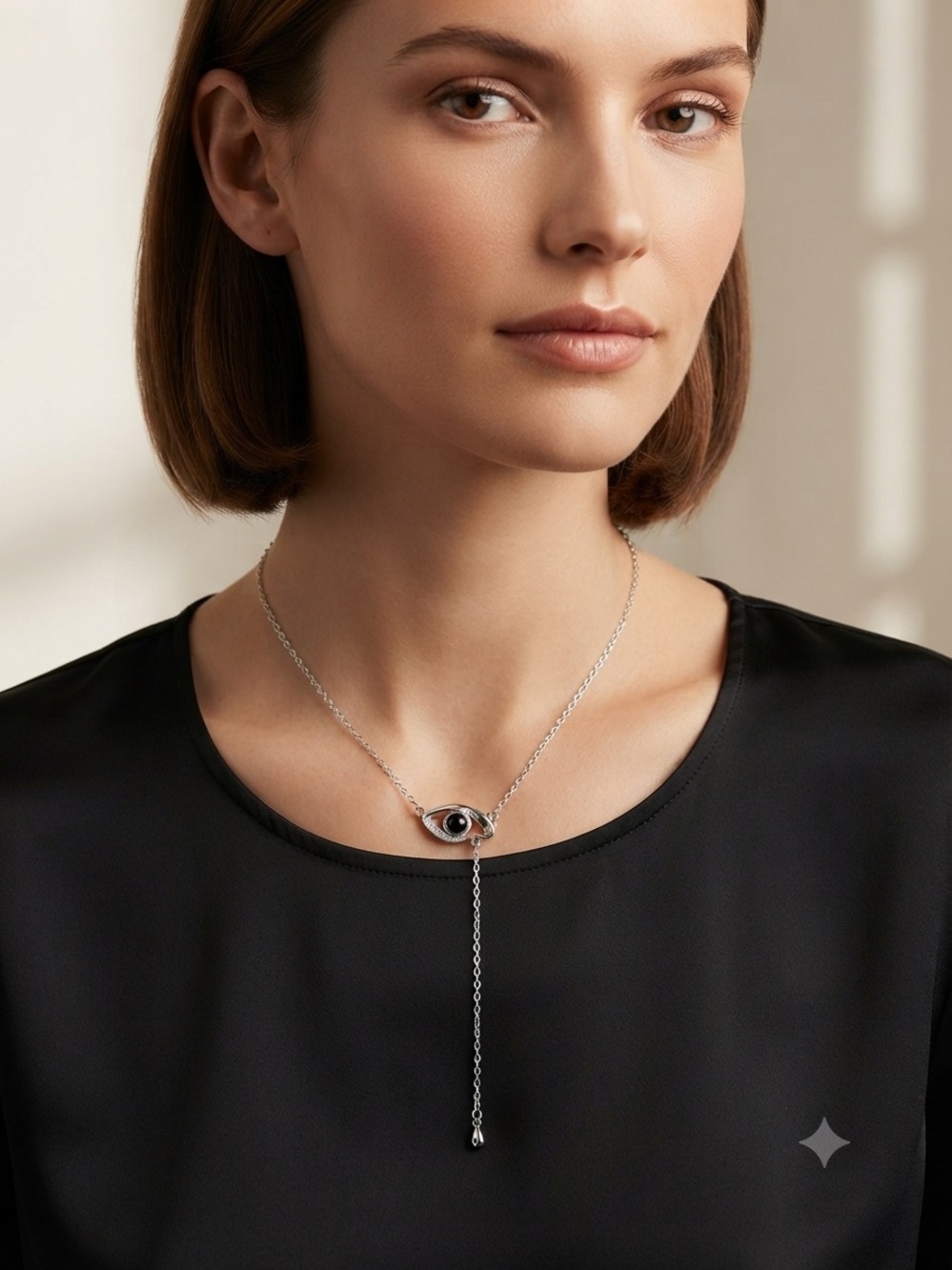 Sterling Silver Evil Eye and Falling Tear Necklace